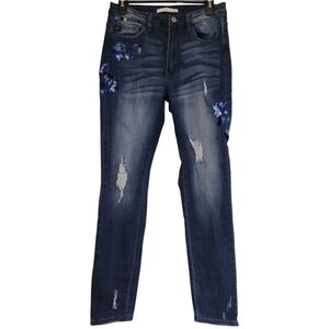 KanCan Womens Embroidered Floral Skinny Jeans Dark Wash 9/28W Style #KC5126D
